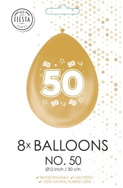 Gouden Ballonnen 50 Jaar Metallic Dubbelzijdig 30cm 8st van WeFiesta koop je bij Partywinkel