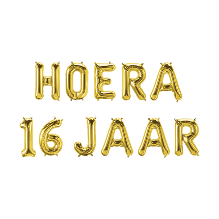 Gouden Ballonnen Set 16 Jaar Hoera 1,9m van Paper Dreams koop je bij Partywinkel