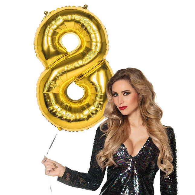 Gouden Cijfer Ballon 8 Jaar 86cm van Boland koop je bij Partywinkel