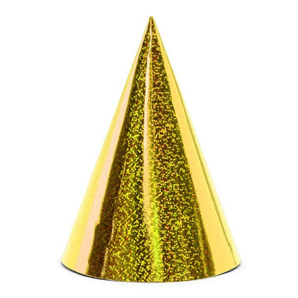 Gouden Feesthoedjes Holografisch 16cm 6st van Partydeco koop je bij Partywinkel
