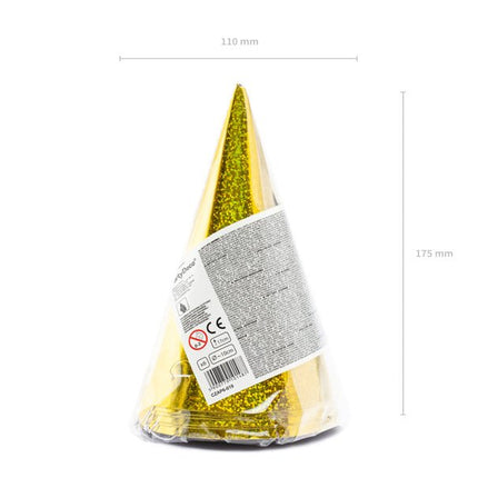 Gouden Feesthoedjes Holografisch 16cm 6st van Partydeco koop je bij Partywinkel