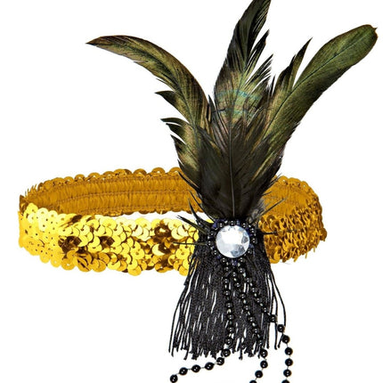 Gouden Hoofdband Pailletten Met Veren van Widmann koop je bij Partywinkel