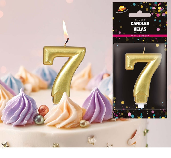 Gouden Kaars 7 Jaar Metallic 8cm van Fiestas Guirca koop je bij Partywinkel