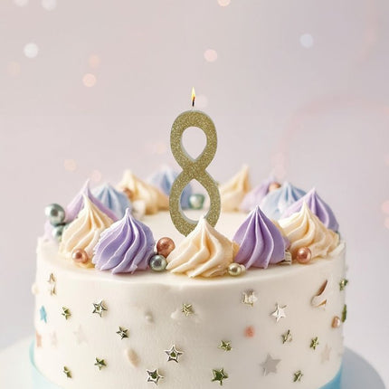 Gouden Kaars 8 Jaar Glitter 12,5cm van Fiestas Guirca koop je bij Partywinkel