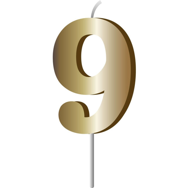 Gouden Kaars 9 Jaar 7cm van Folat koop je bij Partywinkel