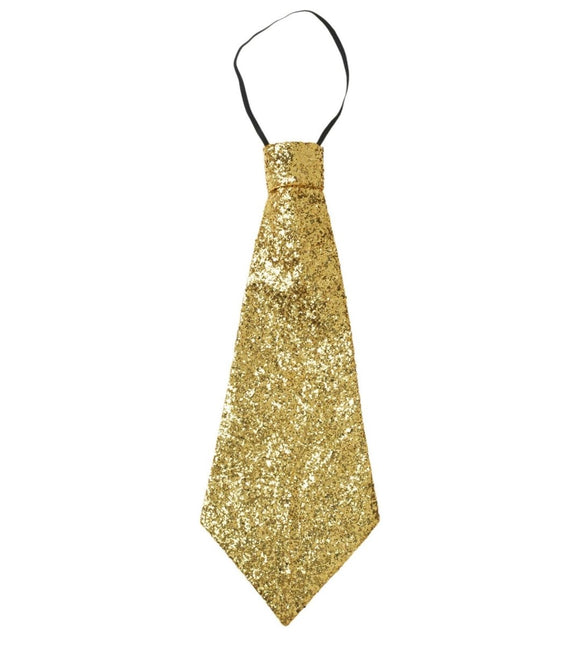 Gouden Stropdas Glitter Met Elastiek van Widmann koop je bij Partywinkel
