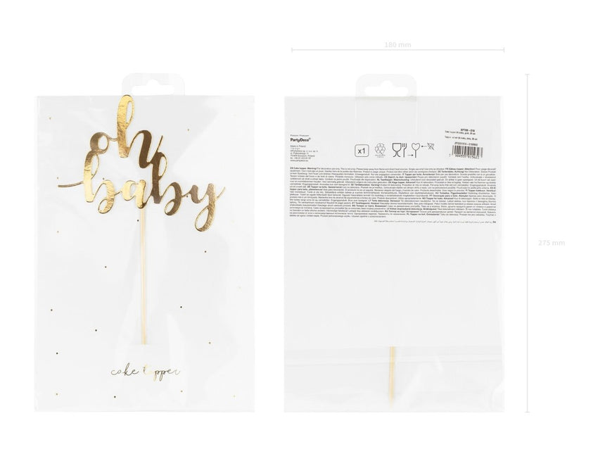 Gouden Taarttopper Oh Baby 25cm van Partydeco koop je bij Partywinkel