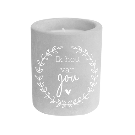 Grijze Cement Kaars Ik Hou Van Jou 8cm van Paper Dreams koop je bij Partywinkel