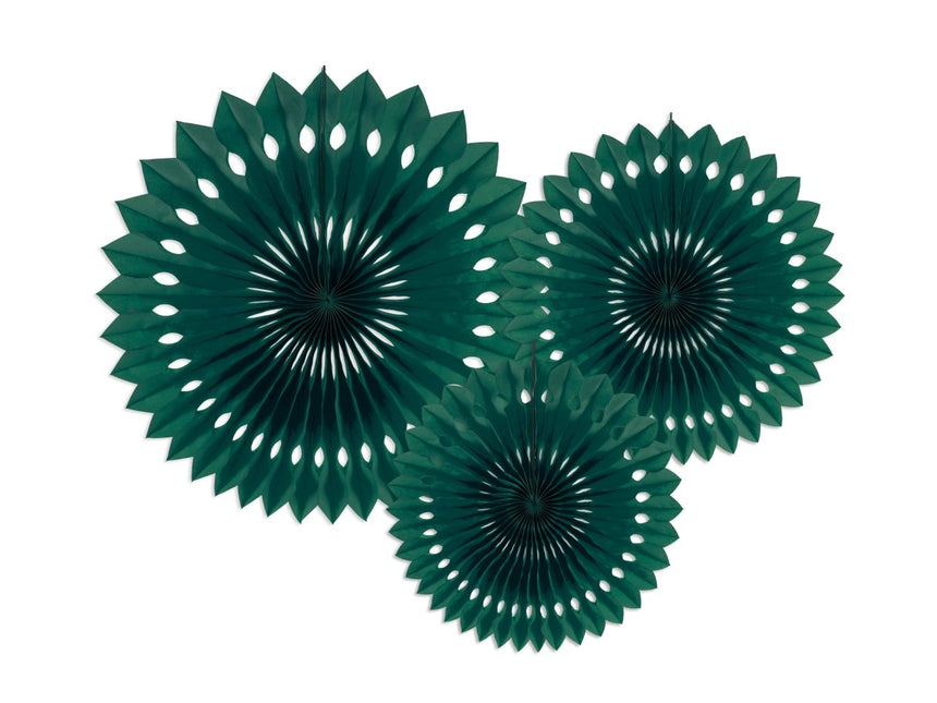 Groene Papieren Waaiers 20cm 3st van Partydeco koop je bij Partywinkel