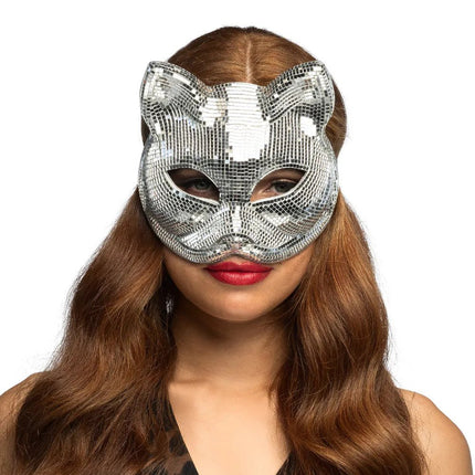 Halfmasker Disco cat zilver van Boland koop je bij Partywinkel