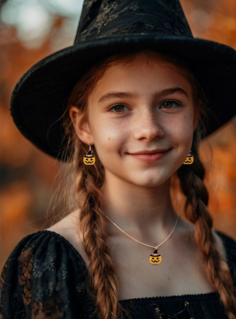 Halloween Accessoireset Oranje Ketting En Oorbellen Pompoen van Fiestas Guirca koop je bij Partywinkel
