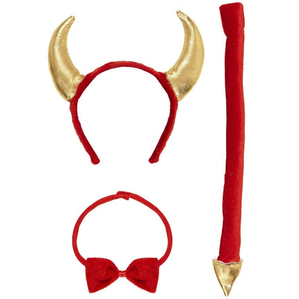Halloween Accessoireset Rood Duivel Haarband, Strik En Staart 3 delig van Widmann koop je bij Partywinkel