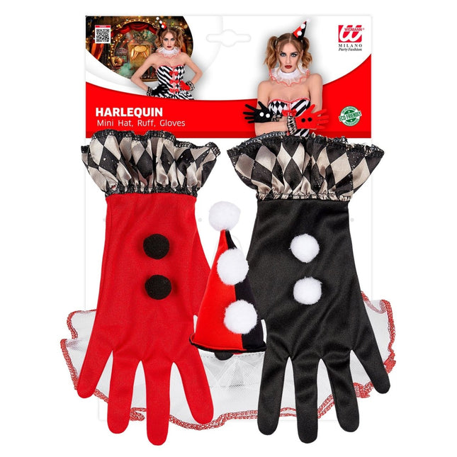 Halloween Accessoireset Zwart Rood Harlekijn van Widmann koop je bij Partywinkel