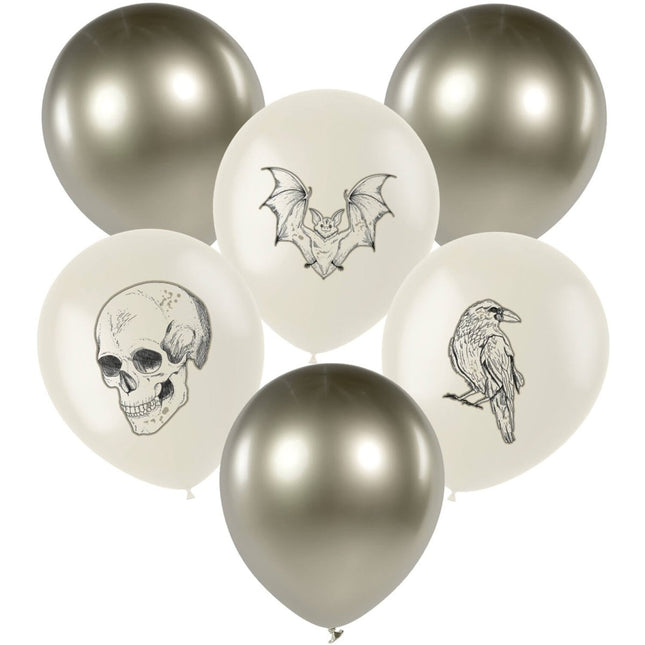 Halloween Ballonnen Wit Zilver 33cm 6st van Folat koop je bij Partywinkel