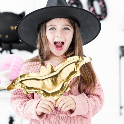 Halloween Borden Vleermuis Goud 37,5cm 6st van Partydeco koop je bij Partywinkel