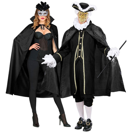 Halloween Cape Zwart Met Kraag 1,3m van Widmann koop je bij Partywinkel
