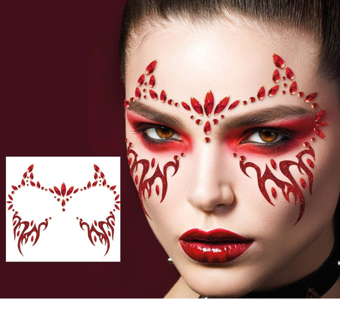 Halloween Gezicht Stickers Rood Duivel van Fiestas Guirca koop je bij Partywinkel