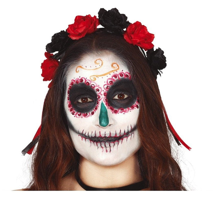Halloween Haarband Bloemen Rood Zwart van Fiestas Guirca koop je bij Partywinkel