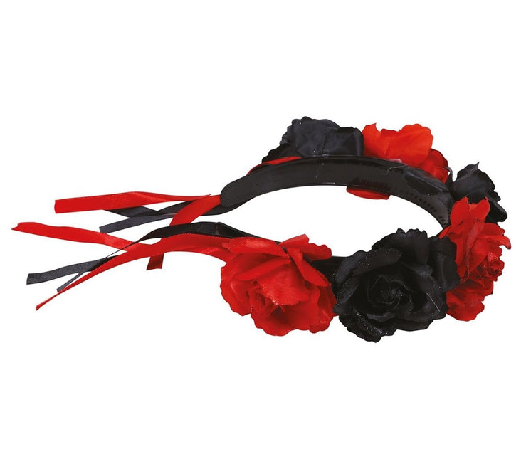 Halloween Haarband Bloemen Rood Zwart van Fiestas Guirca koop je bij Partywinkel