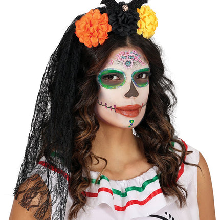 Halloween Haarband Sluier En Bloemen van Fiestas Guirca koop je bij Partywinkel