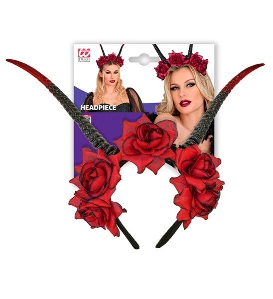 Halloween Haarband Zwart Rood Duivel Bloem van Widmann koop je bij Partywinkel
