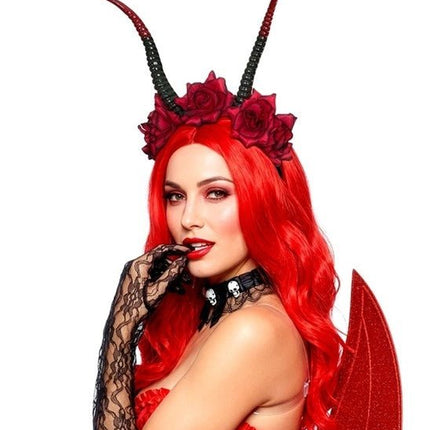 Halloween Haarband Zwart Rood Duivel Bloem van Widmann koop je bij Partywinkel