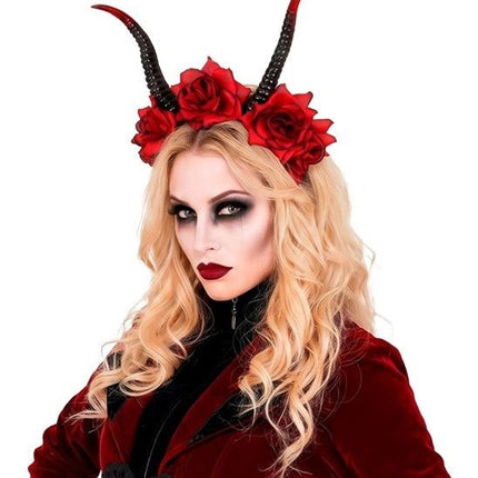 Halloween Haarband Zwart Rood Duivel Bloem van Widmann koop je bij Partywinkel