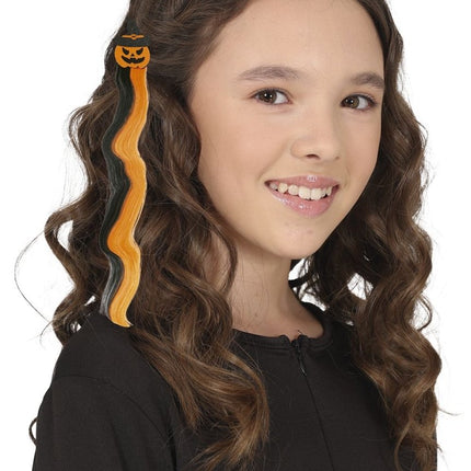 Halloween Hair Extension Zwart Oranje 40cm van Fiestas Guirca koop je bij Partywinkel
