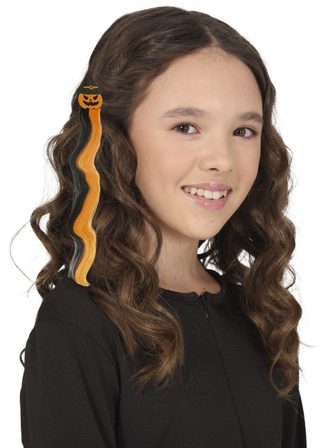 Halloween Hair Extension Zwart Oranje 40cm van Fiestas Guirca koop je bij Partywinkel