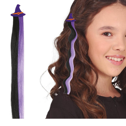 Halloween Hair Extension Zwart Paars 40cm van Fiestas Guirca koop je bij Partywinkel