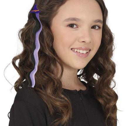 Halloween Hair Extension Zwart Paars 40cm van Fiestas Guirca koop je bij Partywinkel