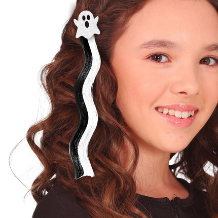 Halloween Hair Extension Zwart Wit Spook 40cm van Fiestas Guirca koop je bij Partywinkel