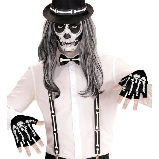 Halloween Handschoenen Zwart Wit Skelet Vingerloos van Widmann koop je bij Partywinkel