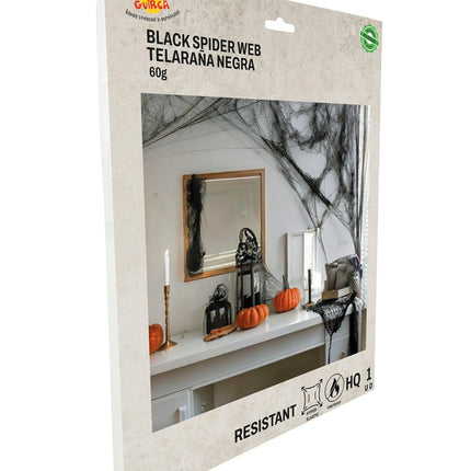 Halloween Hangdecoratie Zwart Spinnenweb 60gr van Fiestas Guirca koop je bij Partywinkel