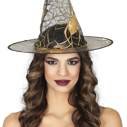 Halloween Heksenhoed Zwart Goud van Fiestas Guirca koop je bij Partywinkel
