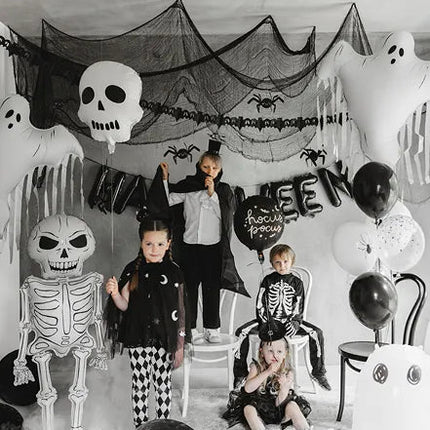 Halloween Helium Ballon Wit Zwart Doodshoofd Leeg 41cm van Partydeco koop je bij Partywinkel