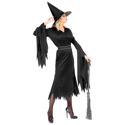 Halloween Jurk Zwart Dames Heks 3 delig van Widmann koop je bij Partywinkel