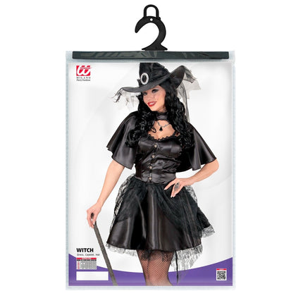 Halloween Jurk Zwart Dames Heks Tule 3 delig van Widmann koop je bij Partywinkel