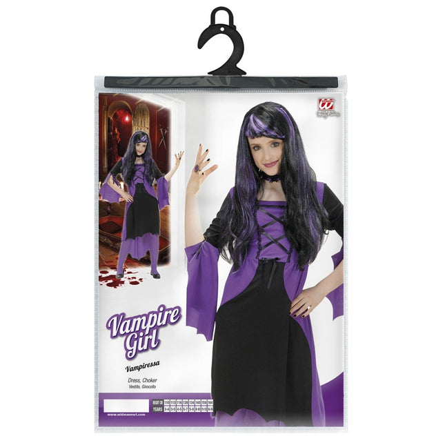 Halloween Jurk Zwart Paars Meisje Heks van Widmann koop je bij Partywinkel