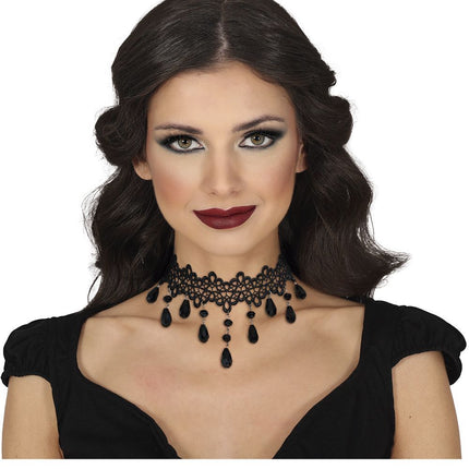 Halloween Ketting Zwart Choker Stenen van Fiestas Guirca koop je bij Partywinkel
