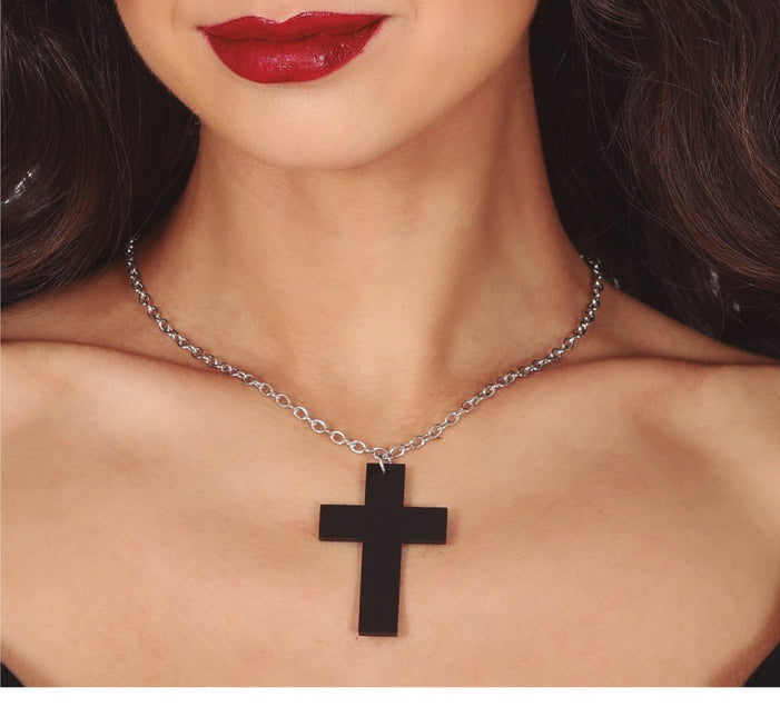 Halloween Ketting Zwart Kruis 6cm van Fiestas Guirca koop je bij Partywinkel