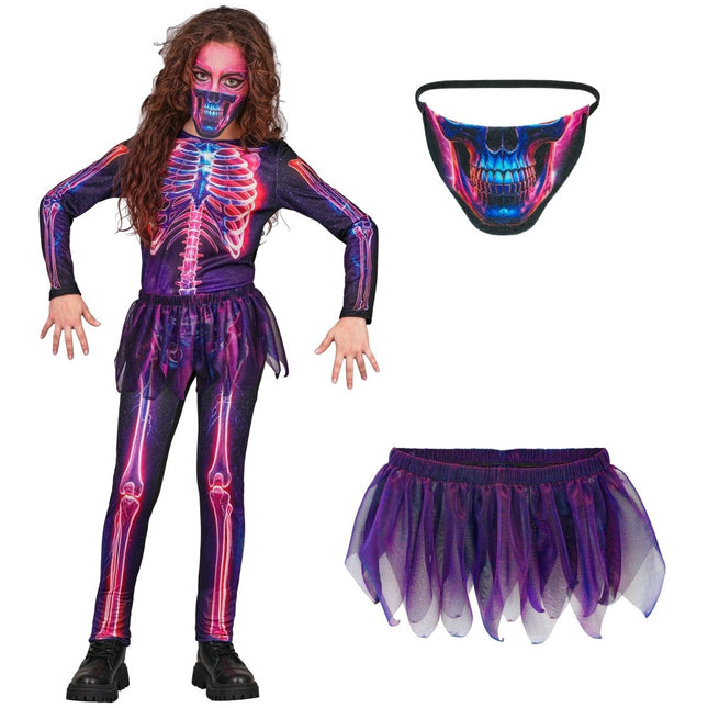 Halloween Kostuum Paars Kind Neon Skelet van Widmann koop je bij Partywinkel