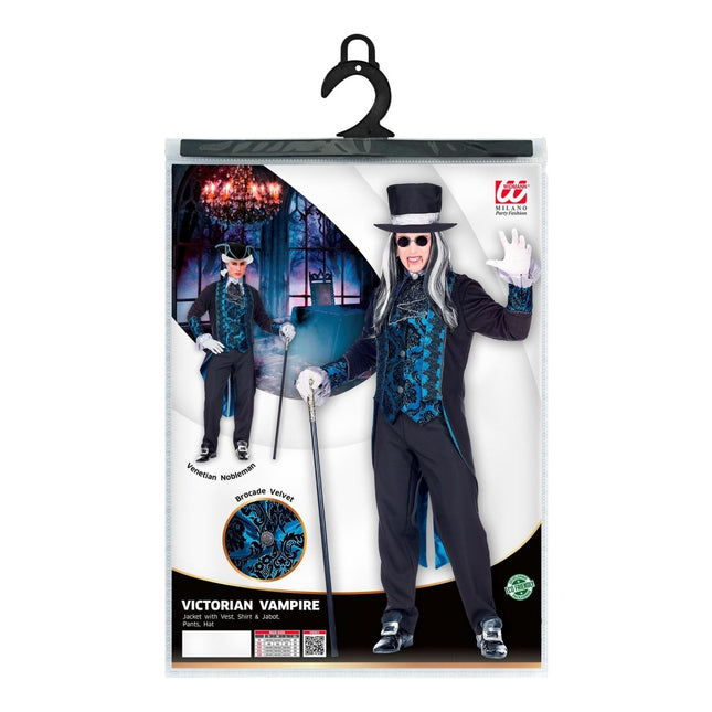 Halloween Kostuum Zwart Blauw Heren Vampier van Widmann koop je bij Partywinkel