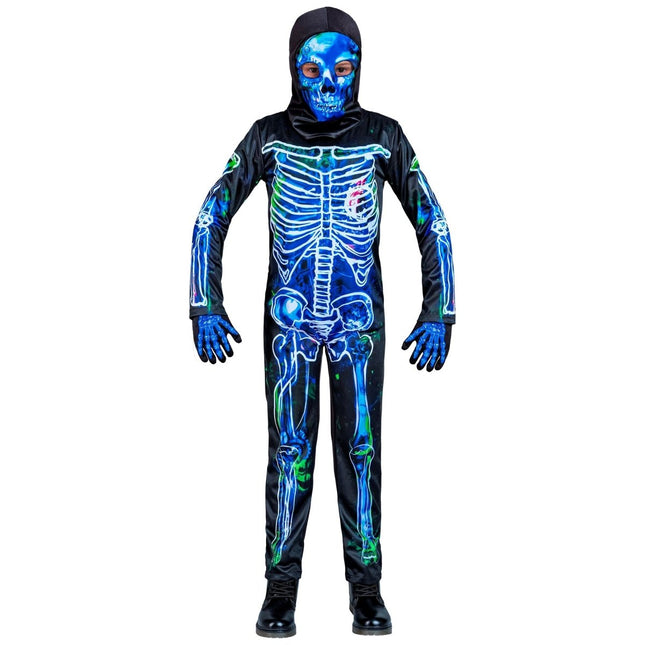Halloween Kostuum Zwart Blauw Kind Skelet 2 delig van Widmann koop je bij Partywinkel