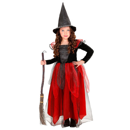 Halloween Kostuum Zwart Rood Kind Heks 2 delig van Widmann koop je bij Partywinkel