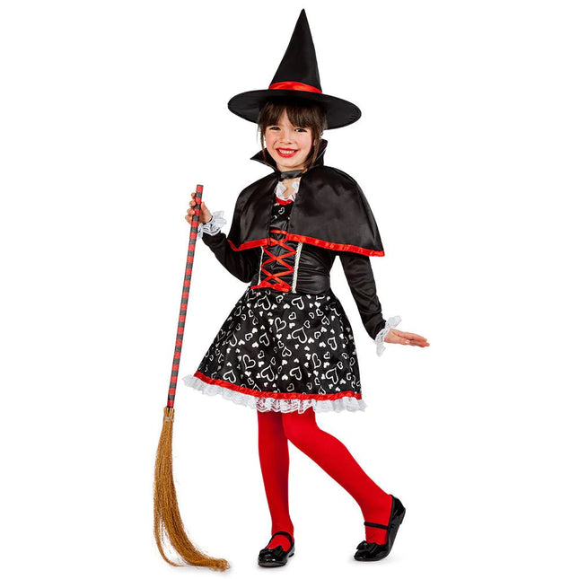 Halloween Kostuum Zwart Rood Meisje Heks van Boland koop je bij Partywinkel