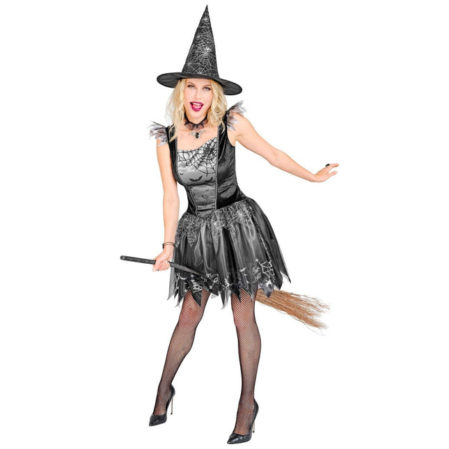 Halloween Kostuum Zwart Zilver Dames Heks van Widmann koop je bij Partywinkel