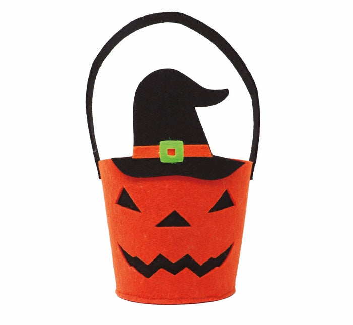 Halloween Mandje Pompoen Heksenhoed 25cm van Fiestas Guirca koop je bij Partywinkel