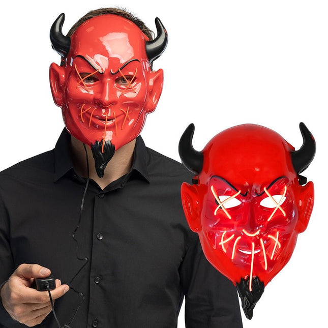 Halloween Masker Rood Zwart Duivel van Boland koop je bij Partywinkel