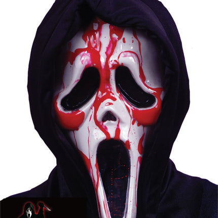 Halloween Masker Wit Rood Met Nep Bloed van Ghostface koop je bij Partywinkel